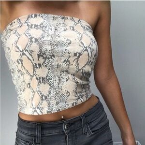American Eagle Outfitters Beige & Gray Snakeskin Patterned Crop Tube Top Sz Sm